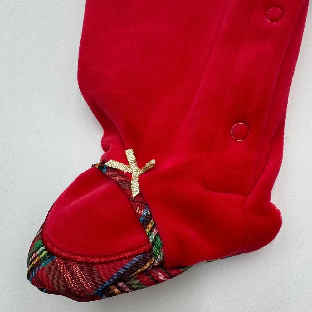 Little Me PL Baby Girls‎ 9M Red Velour Christmas Footie and Bodysuit 2 Pc Bundle
